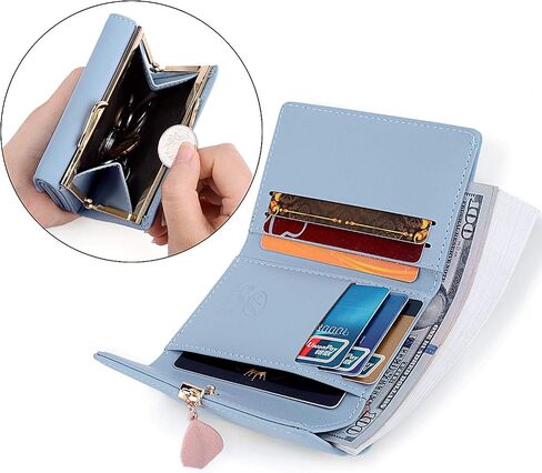 UTO Small Wallet for Women PU Leather Leaf Pendant Card Holder Organizer Coin Purse B Light Blue in Kuwait