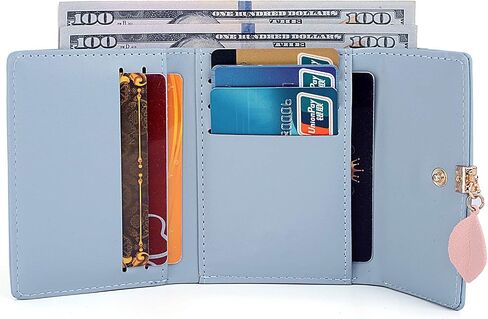 UTO Small Wallet for Women PU Leather Leaf Pendant Card Holder Organizer Coin Purse B Light Blue in Kuwait