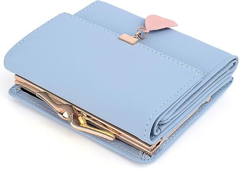 UTO Small Wallet for Women PU Leather Leaf Pendant Card Holder Organizer Coin Purse B Light Blue in Kuwait