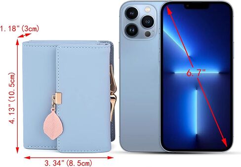 UTO Small Wallet for Women PU Leather Leaf Pendant Card Holder Organizer Coin Purse B Light Blue in Kuwait