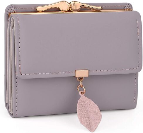 UTO Small Wallet for Women PU Leather Leaf Pendant Card Holder Organizer Coin Purse B Light Blue in Kuwait