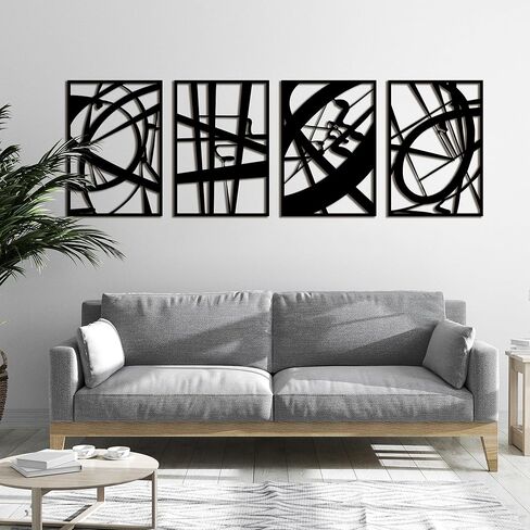 4 Pack Black Abstract Metal Wall Art – 17 x 11 in Minimalist 3D Line Art Wall Decor, Large Textured Metal Wall Sculptures for Living Room, Bedroom, Bathroom, Office, Black Art Wall Decor Moving Gifts in Saudi Arabia