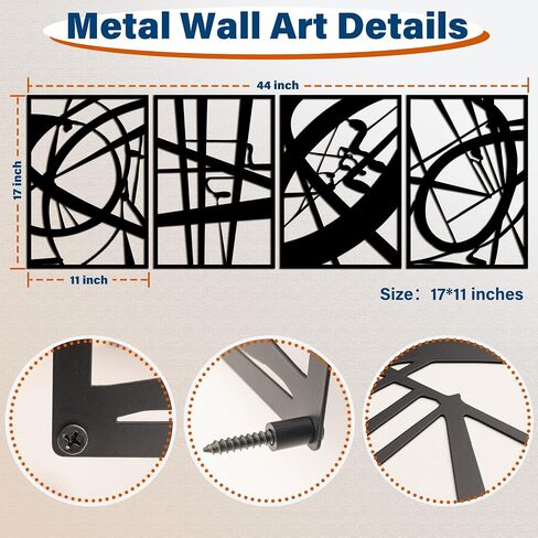 4 Pack Black Abstract Metal Wall Art – 17 x 11 in Minimalist 3D Line Art Wall Decor, Large Textured Metal Wall Sculptures for Living Room, Bedroom, Bathroom, Office, Black Art Wall Decor Moving Gifts in Saudi Arabia