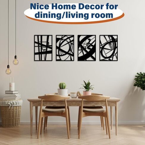 4 Pack Black Abstract Metal Wall Art – 17 x 11 in Minimalist 3D Line Art Wall Decor, Large Textured Metal Wall Sculptures for Living Room, Bedroom, Bathroom, Office, Black Art Wall Decor Moving Gifts in Saudi Arabia