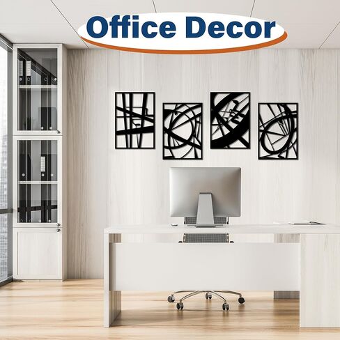 4 Pack Black Abstract Metal Wall Art – 17 x 11 in Minimalist 3D Line Art Wall Decor, Large Textured Metal Wall Sculptures for Living Room, Bedroom, Bathroom, Office, Black Art Wall Decor Moving Gifts in Saudi Arabia