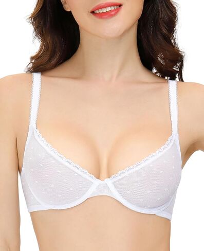 Sexy Sheer Demi Bra See Through Mesh Balconette Bras for Women Unlined Lace Plunge Bralette Underwire in Saudi Arabia