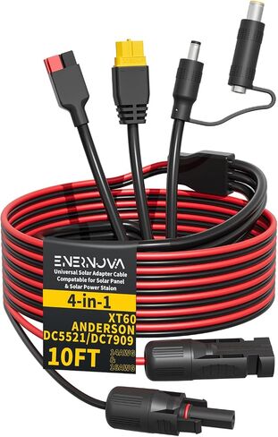 طقم محول اللوحة الشمسية، كابل شحن بالطاقة الشمسية بطول 10 أقدام، كابل محول 4 في 1 (XT60، Anderson، DC5521، DC7909) طقم موصل محول لمحطة الطاقة الشمسية المحمولة مولد الطاقة الشمسية (14AWG و16AWG) in Saudi Arabia