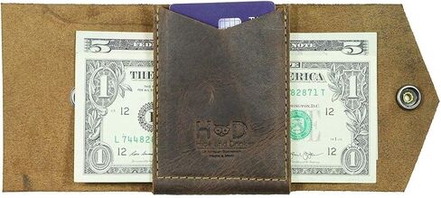 إخفاء وشرب، محفظة جلدية على شكل حرف T، تحمل ما يصل إلى 4 بطاقات بالإضافة إلى الفواتير المسطحة، منظم للنقود، إكسسوارات يومية، مصنوعة يدويًا تتضمن ضمان 101 عام :: بوربون براون in Kuwait