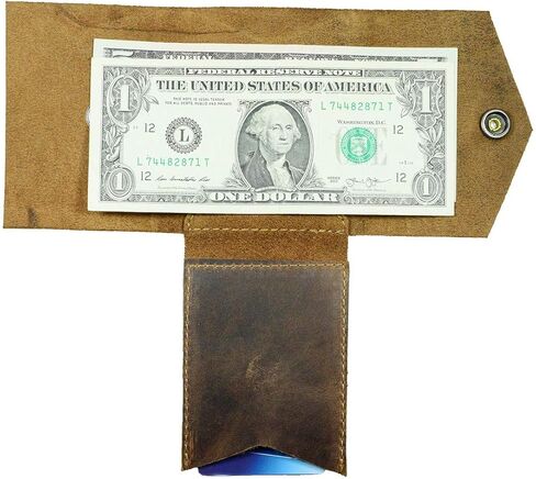 إخفاء وشرب، محفظة جلدية على شكل حرف T، تحمل ما يصل إلى 4 بطاقات بالإضافة إلى الفواتير المسطحة، منظم للنقود، إكسسوارات يومية، مصنوعة يدويًا تتضمن ضمان 101 عام :: بوربون براون in Kuwait