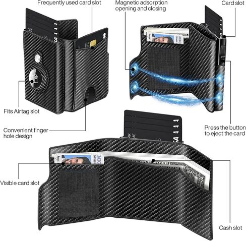 MIAOKE Wallet for Men, Men Wallet Compatible with Airtag Holder, Pop-up Card Slot, Magnetic Switch, Cash Slot, RFID Blocking, Mens Wallet Slim for Christmas, Birthdays, Anniversaries and Father's Day in Kuwait