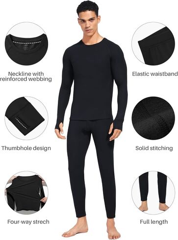ملابس داخلية حرارية طويلة جونز للرجال مبطنة بالصوف، مجموعة بيجامة من الأعلى والأسفل للشتاء البارد in Kuwait