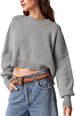 Women's Oversized Sweaters Lantern Sleeve Ribbed Mock Neck Jumper Tops Chunky Knit Pullover Sweater… in Saudi Arabia