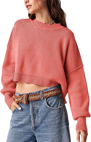 Women's Oversized Sweaters Lantern Sleeve Ribbed Mock Neck Jumper Tops Chunky Knit Pullover Sweater… in Saudi Arabia