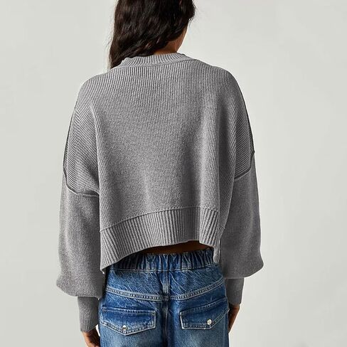 Women's Oversized Sweaters Lantern Sleeve Ribbed Mock Neck Jumper Tops Chunky Knit Pullover Sweater… in Saudi Arabia