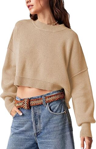 Women's Oversized Sweaters Lantern Sleeve Ribbed Mock Neck Jumper Tops Chunky Knit Pullover Sweater… in Saudi Arabia