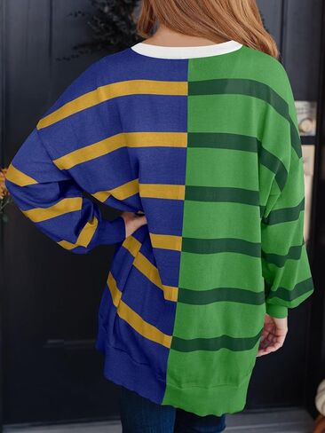 Women's Striped Pullover Sweater Crew Neck Long Sleeve Knitted Color Block Casual Loose Lightweight Sweater for Women in Kuwait