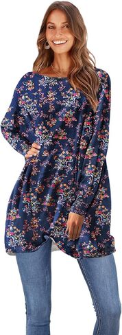 YESNO المرأة 2024 الجرافيك كنزة بمقاس كبير البلوزات المطبوعة عادية قارب الرقبة سترة طويلة الأكمام متماسكة القمم S05 in Kuwait