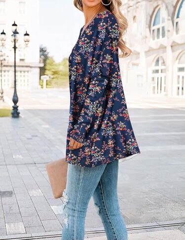 YESNO المرأة 2024 الجرافيك كنزة بمقاس كبير البلوزات المطبوعة عادية قارب الرقبة سترة طويلة الأكمام متماسكة القمم S05 in Kuwait