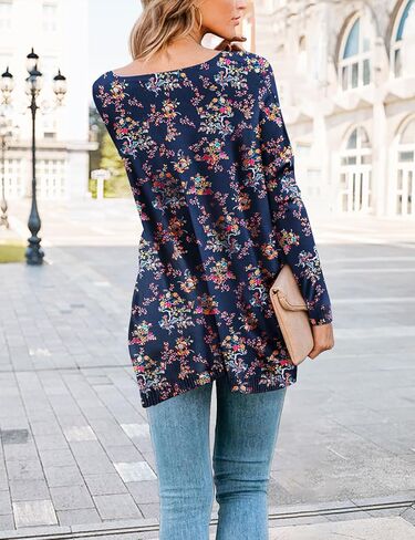 YESNO المرأة 2024 الجرافيك كنزة بمقاس كبير البلوزات المطبوعة عادية قارب الرقبة سترة طويلة الأكمام متماسكة القمم S05 in Kuwait