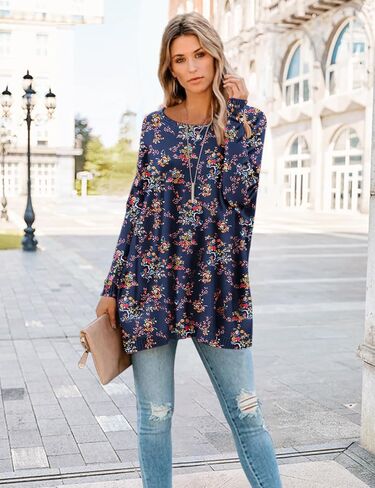 YESNO المرأة 2024 الجرافيك كنزة بمقاس كبير البلوزات المطبوعة عادية قارب الرقبة سترة طويلة الأكمام متماسكة القمم S05 in Kuwait