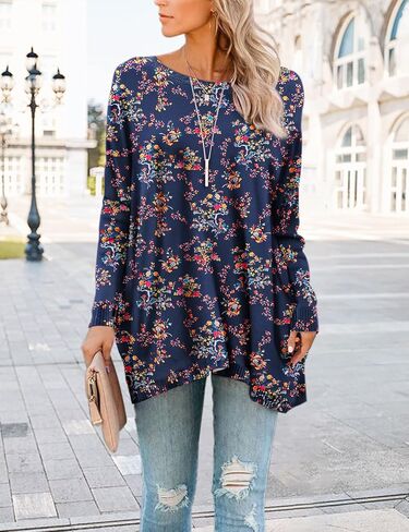 YESNO المرأة 2024 الجرافيك كنزة بمقاس كبير البلوزات المطبوعة عادية قارب الرقبة سترة طويلة الأكمام متماسكة القمم S05 in Kuwait