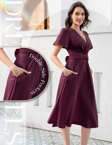 DRESSTELLS Women's Cocktail Dress with Pockets 2025, Twist Knot Ruched Wrap Dresses, V Neck & Bow Tie in Saudi Arabia