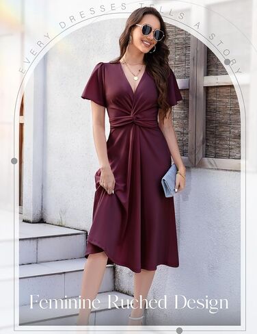 DRESSTELLS Women's Cocktail Dress with Pockets 2025, Twist Knot Ruched Wrap Dresses, V Neck & Bow Tie in Saudi Arabia