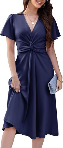 DRESSTELLS Women's Cocktail Dress with Pockets 2025, Twist Knot Ruched Wrap Dresses, V Neck & Bow Tie in Saudi Arabia