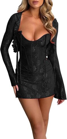 Women 2 Piece Outfits Floral Print Jacquard Vintage Corset Back Bandage Top Bodycon Wrap Hip Mini Skirt Set in Saudi Arabia