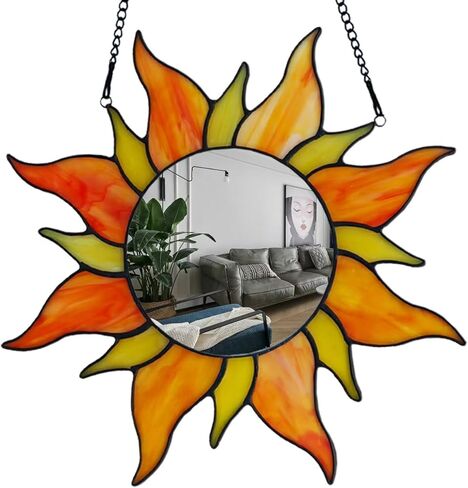 مرآة فنية لتزيين الحائط من كلوفر، مرآة صغيرة مقاس 8 بوصات مع سلسلة، نافذة زجاجية ملونة مصنوعة يدويًا معلقة مع مرآة، مرآة مكياج لطاولة الزينة، هدية لصديقتك وعيد الأم in Kuwait