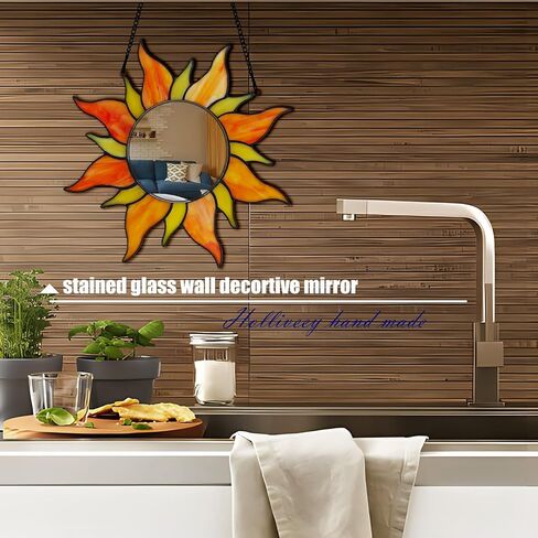 مرآة فنية لتزيين الحائط من كلوفر، مرآة صغيرة مقاس 8 بوصات مع سلسلة، نافذة زجاجية ملونة مصنوعة يدويًا معلقة مع مرآة، مرآة مكياج لطاولة الزينة، هدية لصديقتك وعيد الأم in Kuwait