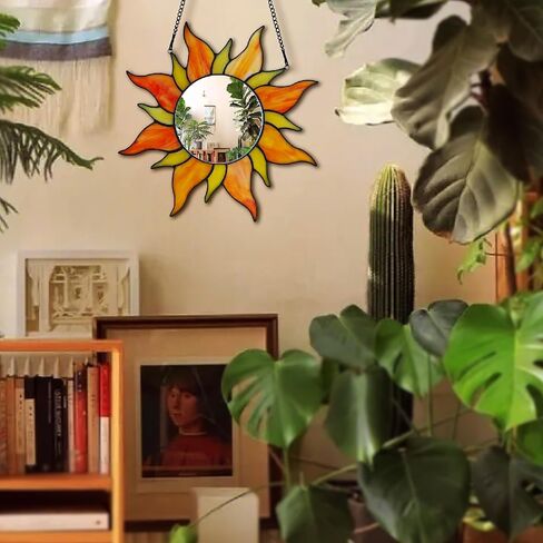 مرآة فنية لتزيين الحائط من كلوفر، مرآة صغيرة مقاس 8 بوصات مع سلسلة، نافذة زجاجية ملونة مصنوعة يدويًا معلقة مع مرآة، مرآة مكياج لطاولة الزينة، هدية لصديقتك وعيد الأم in Kuwait