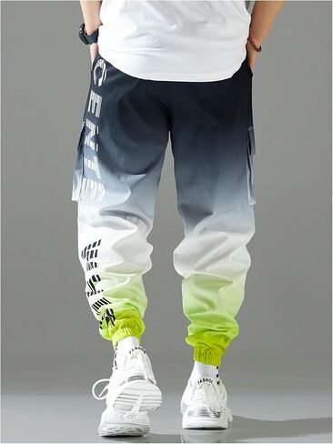 OYOANGLE Men's Ombre Letter Graphic Print Sports Jogger Pants Workout Athletic Cargo Trousers in Saudi Arabia