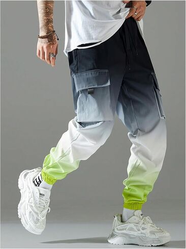 OYOANGLE Men's Ombre Letter Graphic Print Sports Jogger Pants Workout Athletic Cargo Trousers in Saudi Arabia