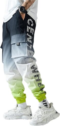 OYOANGLE Men's Ombre Letter Graphic Print Sports Jogger Pants Workout Athletic Cargo Trousers in Saudi Arabia