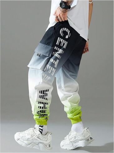 OYOANGLE Men's Ombre Letter Graphic Print Sports Jogger Pants Workout Athletic Cargo Trousers in Saudi Arabia