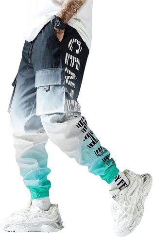 OYOANGLE Men's Ombre Letter Graphic Print Sports Jogger Pants Workout Athletic Cargo Trousers in Saudi Arabia