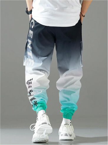 OYOANGLE Men's Ombre Letter Graphic Print Sports Jogger Pants Workout Athletic Cargo Trousers in Saudi Arabia