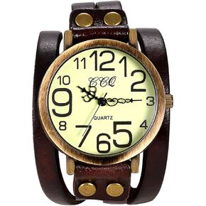 Lancardo Vintage Ladies Large Arabic Markers Multi Layers Leather Wrap Cuff Bracelet Wrist Watch Browm Black Green Orange