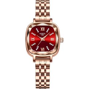 NIBOSI Women's Watches Analog Quartz Square Ladies Wrist Watches Dainty Rose Gold Minimalist Vintage Luxury Diamond Stainless Steel Strap Watch for Small Wrists Classic Dress Watches for Women