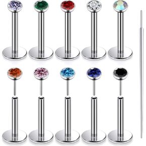 20G 18G 16G Titanium Threadless Flat Back Earrings Nose Ring Studs Tragus Labret Medusa Piercing Jewelry G23 Monroe Lip Ring Snake Bite Forward Helix Conch Cartilage Earrings Piercing Jewelry