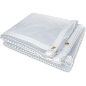 8 x 12FT Outdoor Clear Tarp Curtain Waterproof Wind-Proof 24 Mil Transparent Vinyl Tarp for Patio Pergola Garden Canopy Rainproof Anti-Tear PVC Thick Cover with Grommets