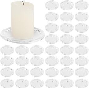 Glass Pillar Candle Holder - 36pcs Clear Glass Candle Plates - 4 Inch Glass Coaster Holder Small Flat Candle Tray for Pillar Candle, Modern Candle Centerpiece for Dining Table Wedding