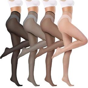Geyoga 4 Pairs Women Footed Tights Solid Color Opaque Tights Summer 3 Denier/100 Denier Pantyhose Stockings for Women