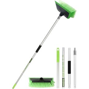 2 in 1 Car Wash Brush with Squeegee PBT Soft Bristle Truck Scrub Detail Brush 60" 151cm with Adjustable Long Handle for Interior Exterior Car Truck RV Boat Deck House Siding Cleaning Sweep Snow