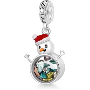 GNOCE Christmas Transparent Snowman Pendant Dangle Charm Sterling Silver Christmas Charm Fit Bracelet/Necklace for Women Wife/Jewelry Gift
