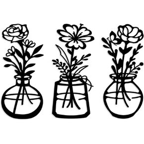 ARTINME 3 Pieces Metal Flowers Wall Arts - Rustic Farmhouse Decor Minimalist Flower Wall Decors for Living room Bathroom Kitchen Bedroom Dining Room - Housewarming Gifts (Blue)
