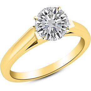 14K Yellow Gold 1-5 Carat Lab Grown Solitaire Round 4 Prong Cut Cathedral IGI Diamond Engagement Ring (E-F Color VS2-SI1)