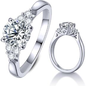 KSTYLE 【Nature-Inspired Series】Moissanite Wedding Rings for Women 1.5-2CT Solitaire Engagement Rings, D Color VVS1 Clarity 925 Sterling Silver Rings 18K White Gold Plated Promise Rings for Her