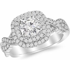2.3 Carat t.w. ROUND Shape/Center Split Shank Double Row Halo Twisting CZ Engagement Ring